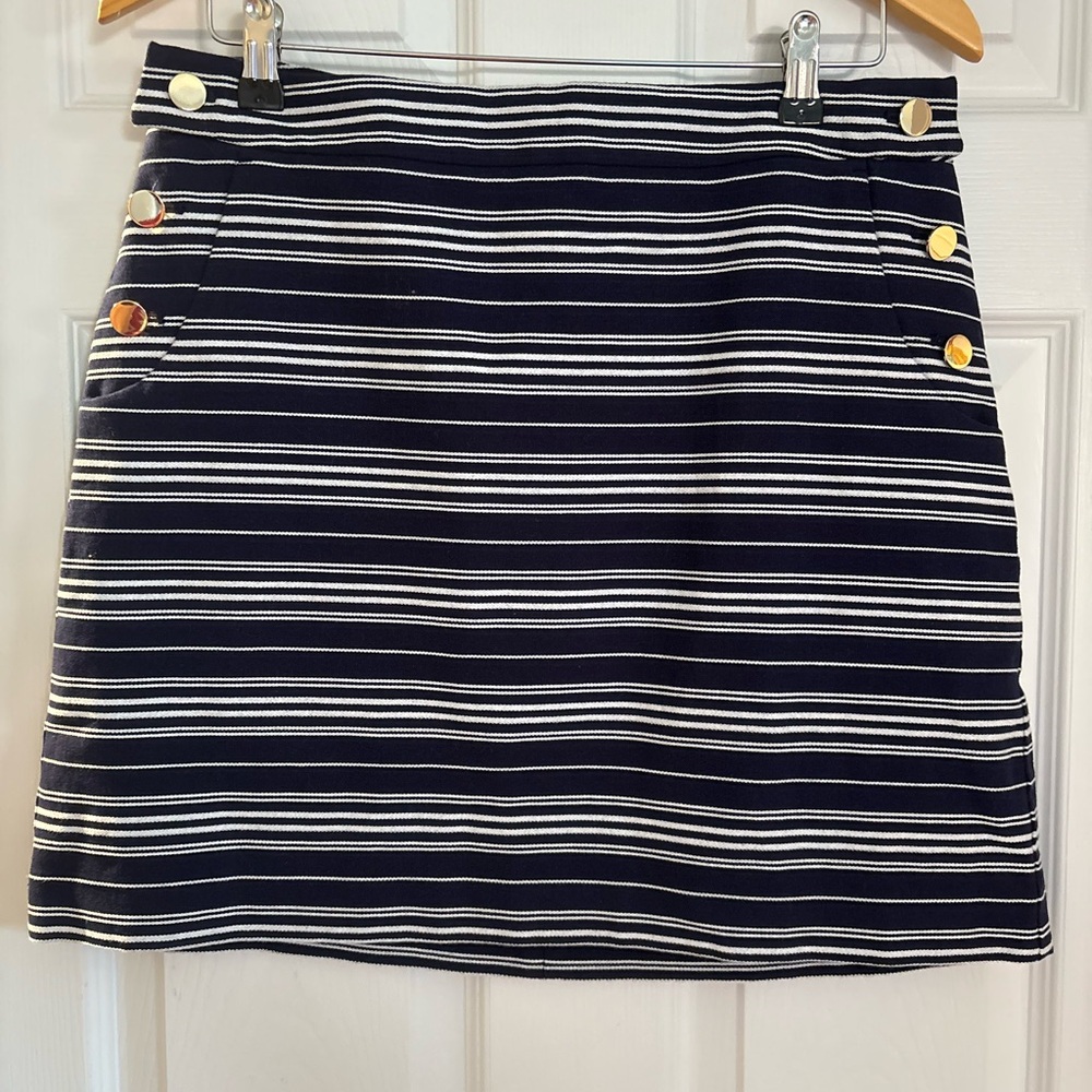 LOFT Navy and White Striped Sailor Skirt